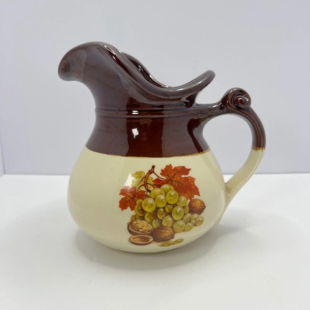McCoy Grapes Pitcher 7515 Brown Cream Retro USA Vintage Pottery Jug Farmhouse